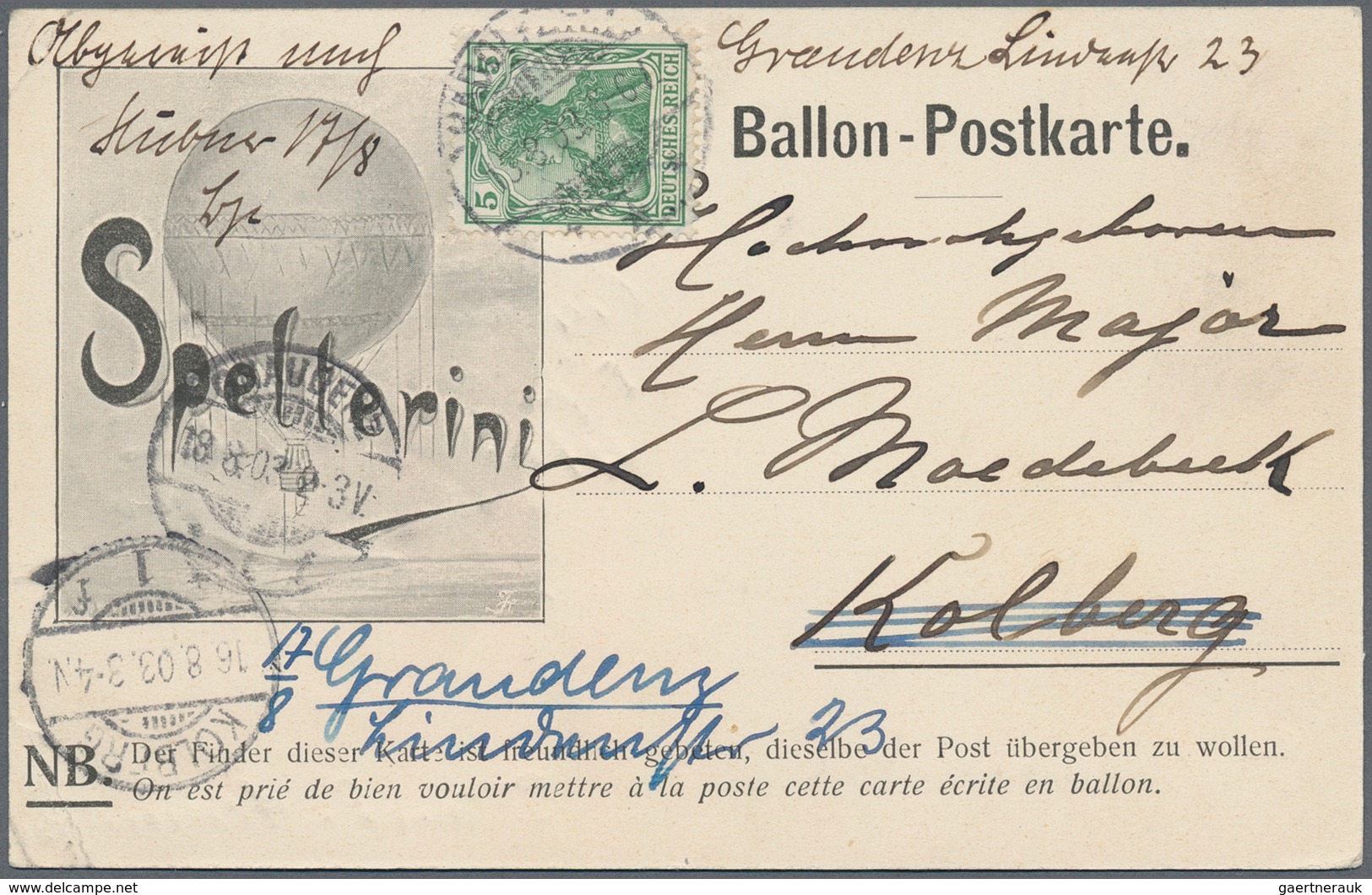 Ballonpost: 1903, SPELTERINI BALLON "STELLA" Bordkarte Vom Aufstieg Zürich, Eigenhändig Mit Grüße Vo - Luchtballons