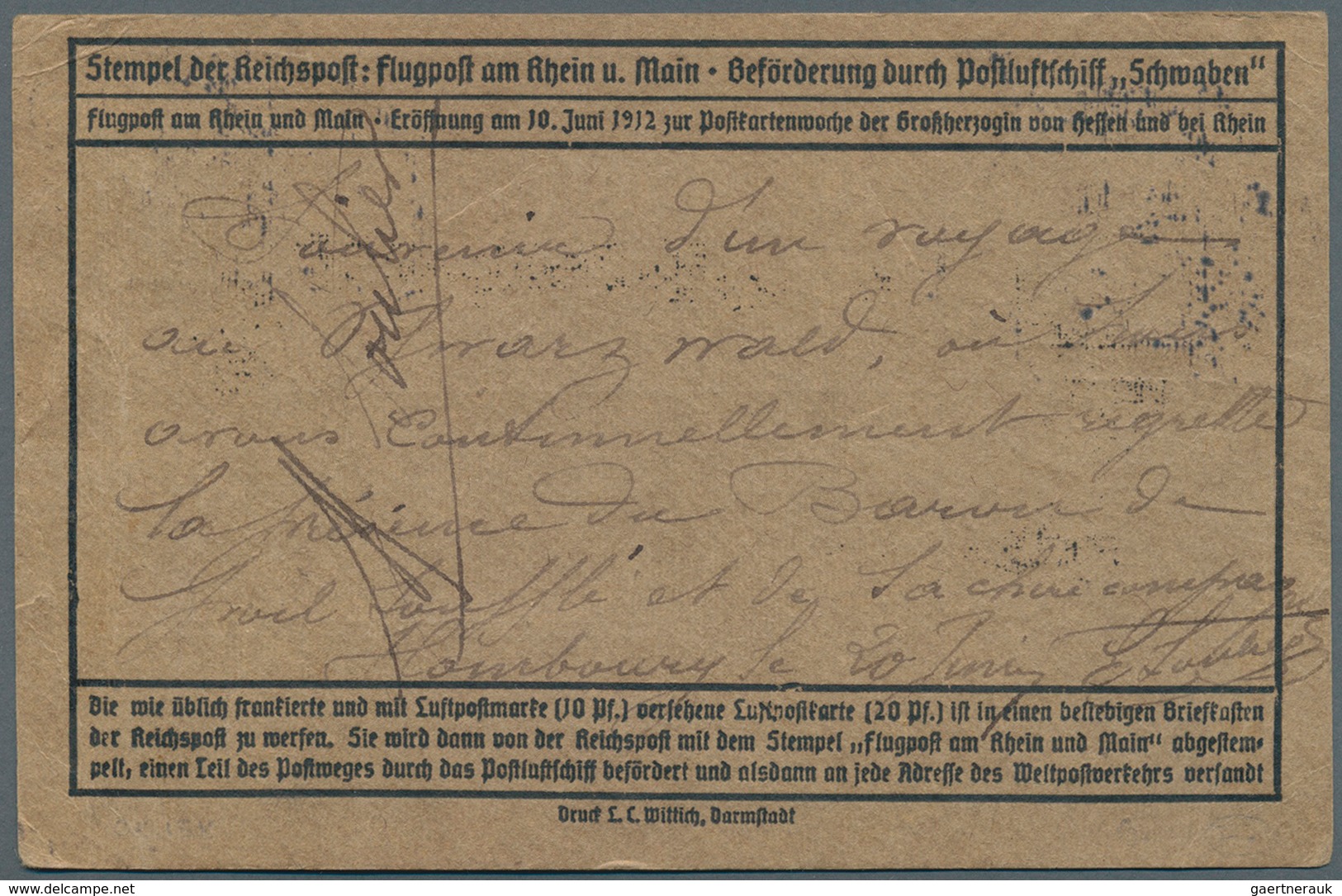 Flugpost Deutschland: 1912, "Flugpost Am Rhein U. Am Main/Frankfurt 21.6." Sonderstempel (11FR21Atd) - Airmail & Zeppelin