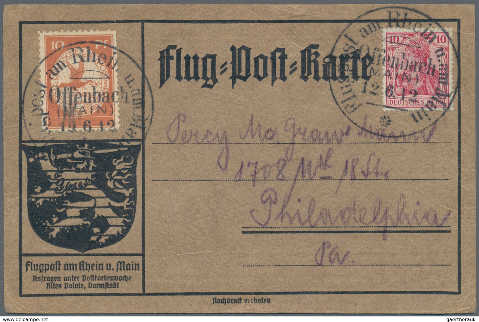 Flugpost Deutschland: 1912. Germany Official Card From The Grand Duchess Of Hesse's 1912 Flight Week - Luchtpost & Zeppelin