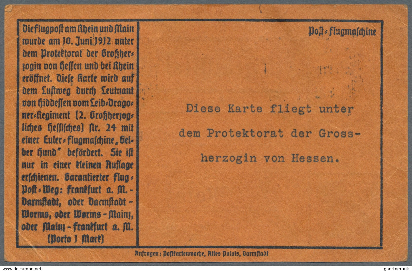 Flugpost Deutschland: 1912. Pioneer Airmail Card Flown On The Gelber Hund (Yellow Dog) Mail Plane Wi - Luchtpost & Zeppelin