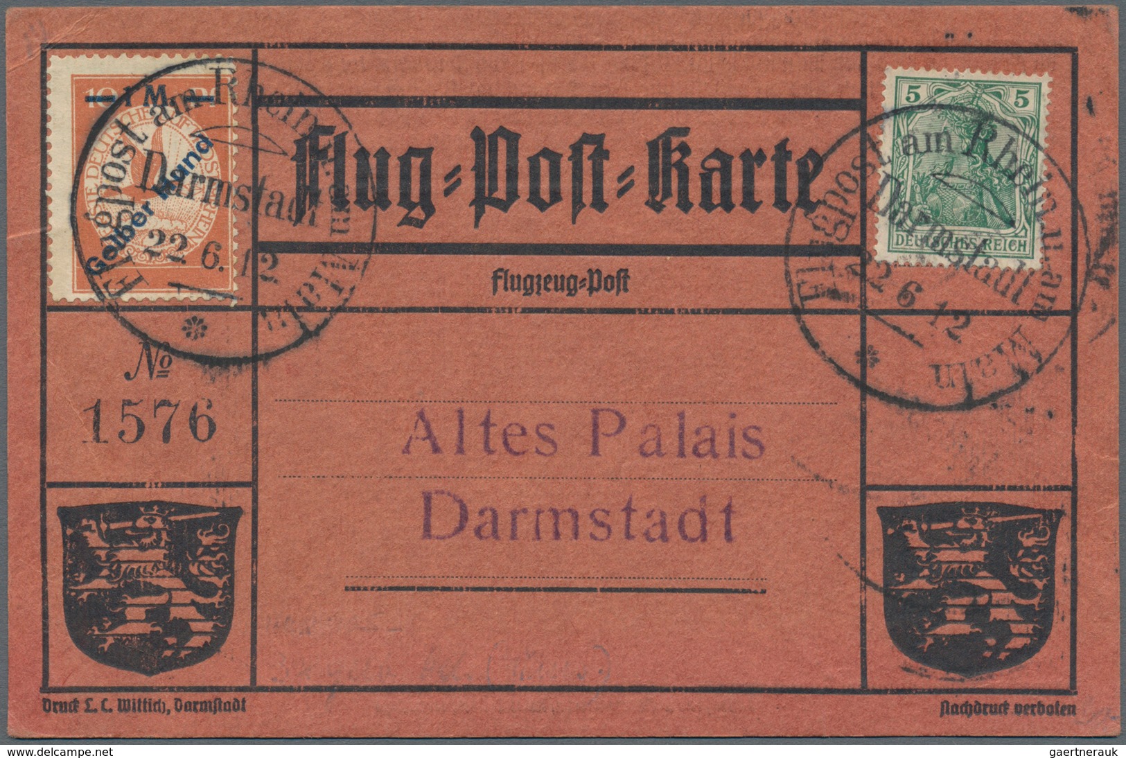 Flugpost Deutschland: 1912. Scarce Pioneer Gelber Hund - Yellow Dog Airmail Card Used During The Gra - Luft- Und Zeppelinpost