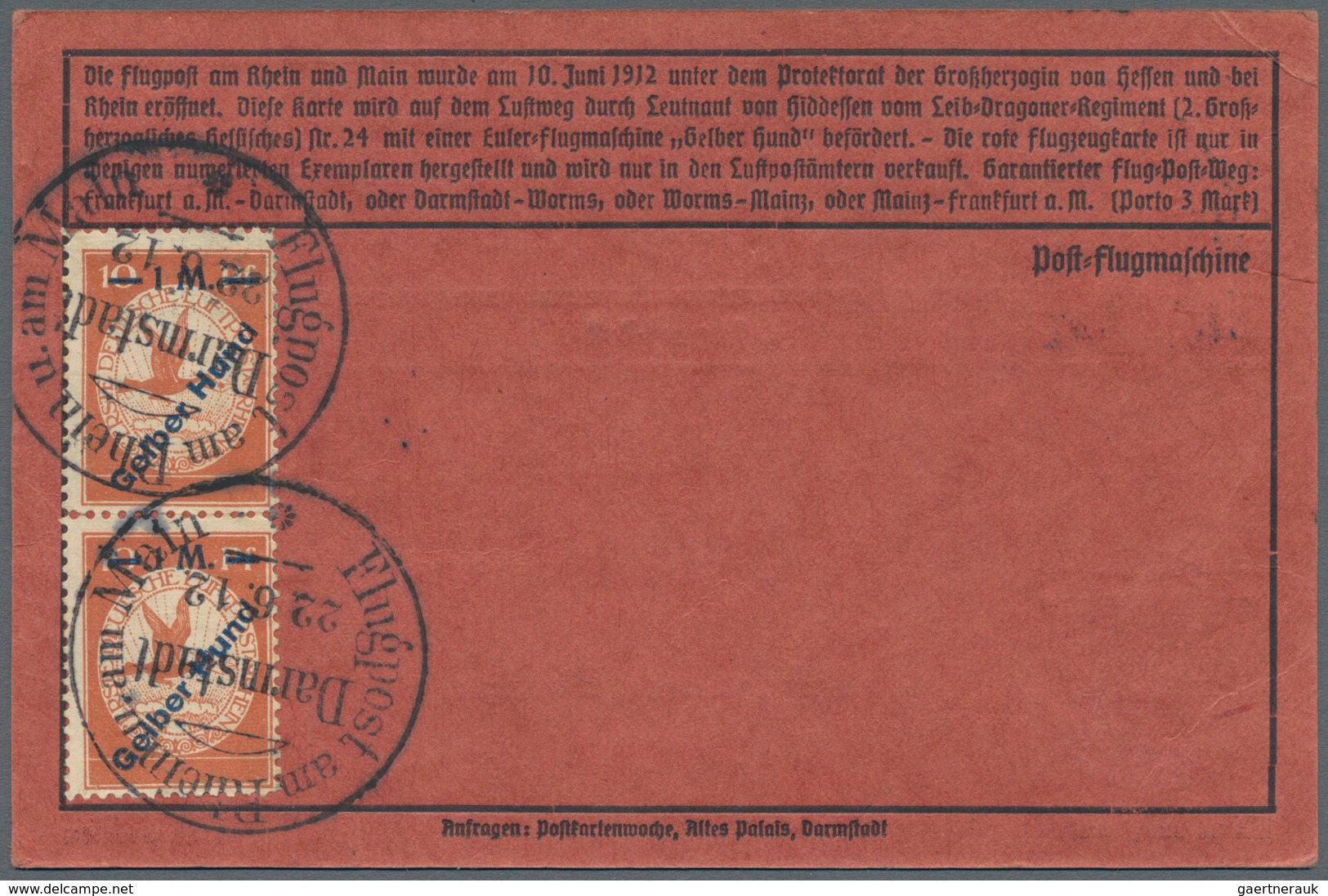 Flugpost Deutschland: 1912. Scarce Pioneer Gelber Hund - Yellow Dog Airmail Card Used During The Gra - Airmail & Zeppelin