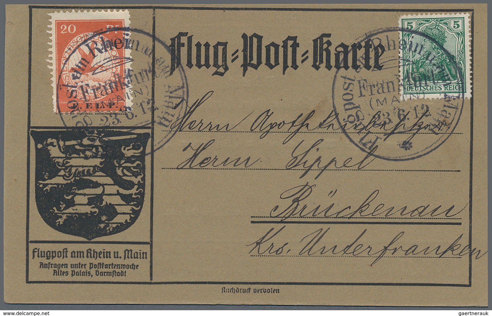 Flugpost Deutschland: 1912. Pioneer Airmail Card Flown With Mi II Semi-official 'goose' Airmail Stam - Posta Aerea & Zeppelin