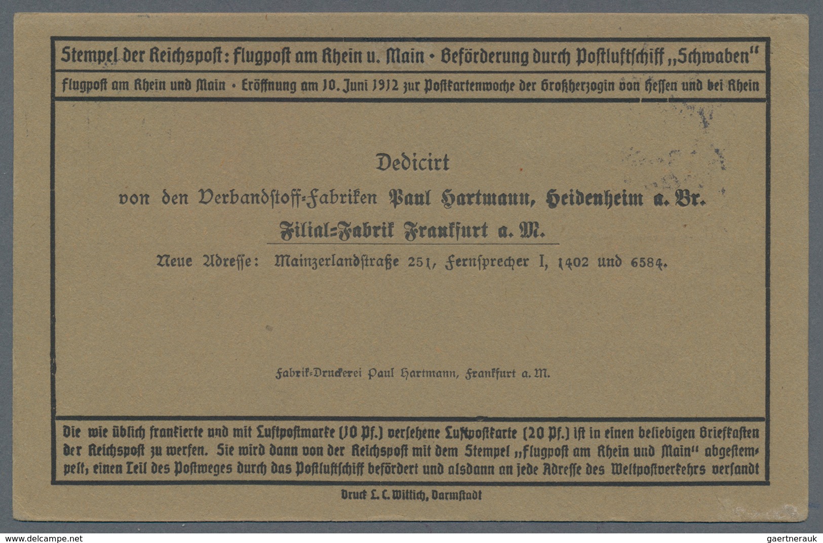 Flugpost Deutschland: 1912. Pioneer Airmail Card Flown With Mi II Semi-official 'goose' Airmail Stam - Luchtpost & Zeppelin
