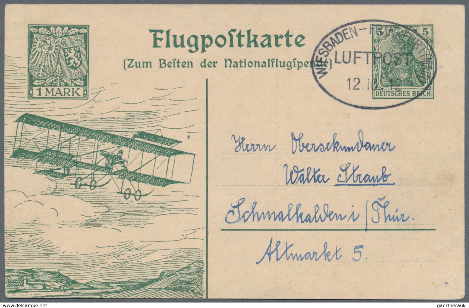 Flugpost Deutschland: 1912. Postal Stationery Entire Card For Flight Of The Euler Flugzeug; The 1M C - Airmail & Zeppelin