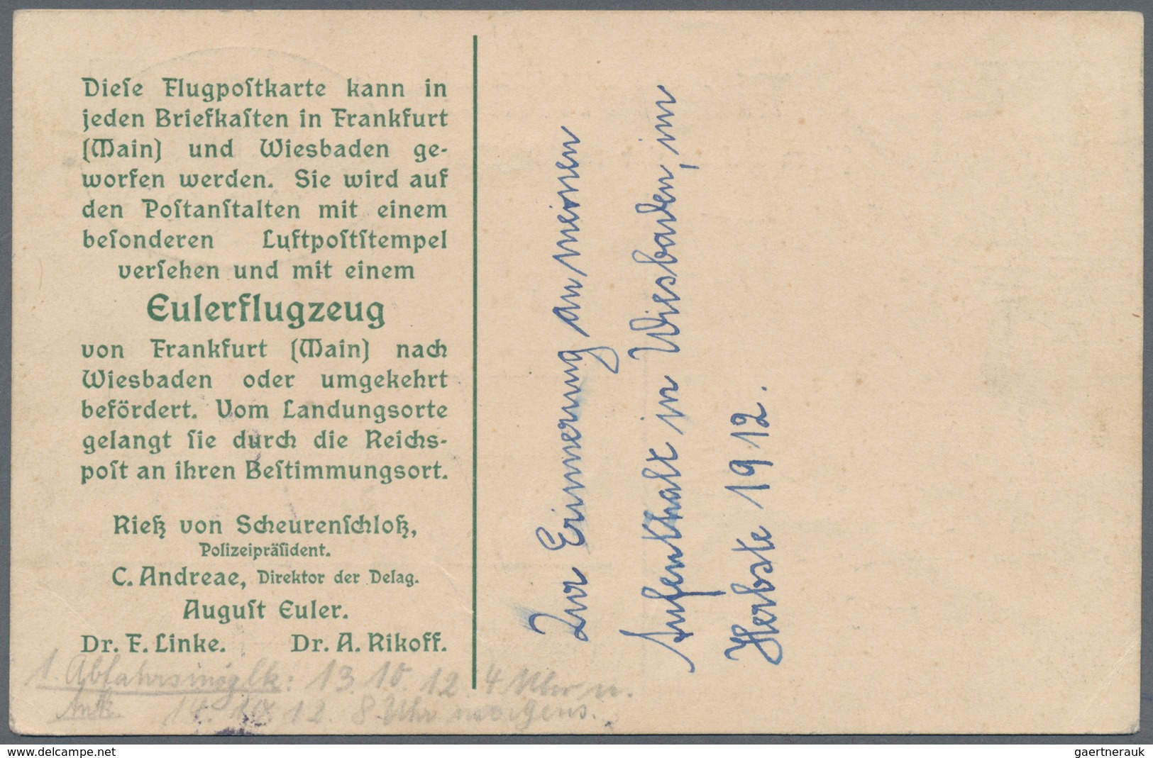 Flugpost Deutschland: 1912. Postal Stationery Entire Card For Flight Of The Euler Flugzeug; The 1M C - Correo Aéreo & Zeppelin