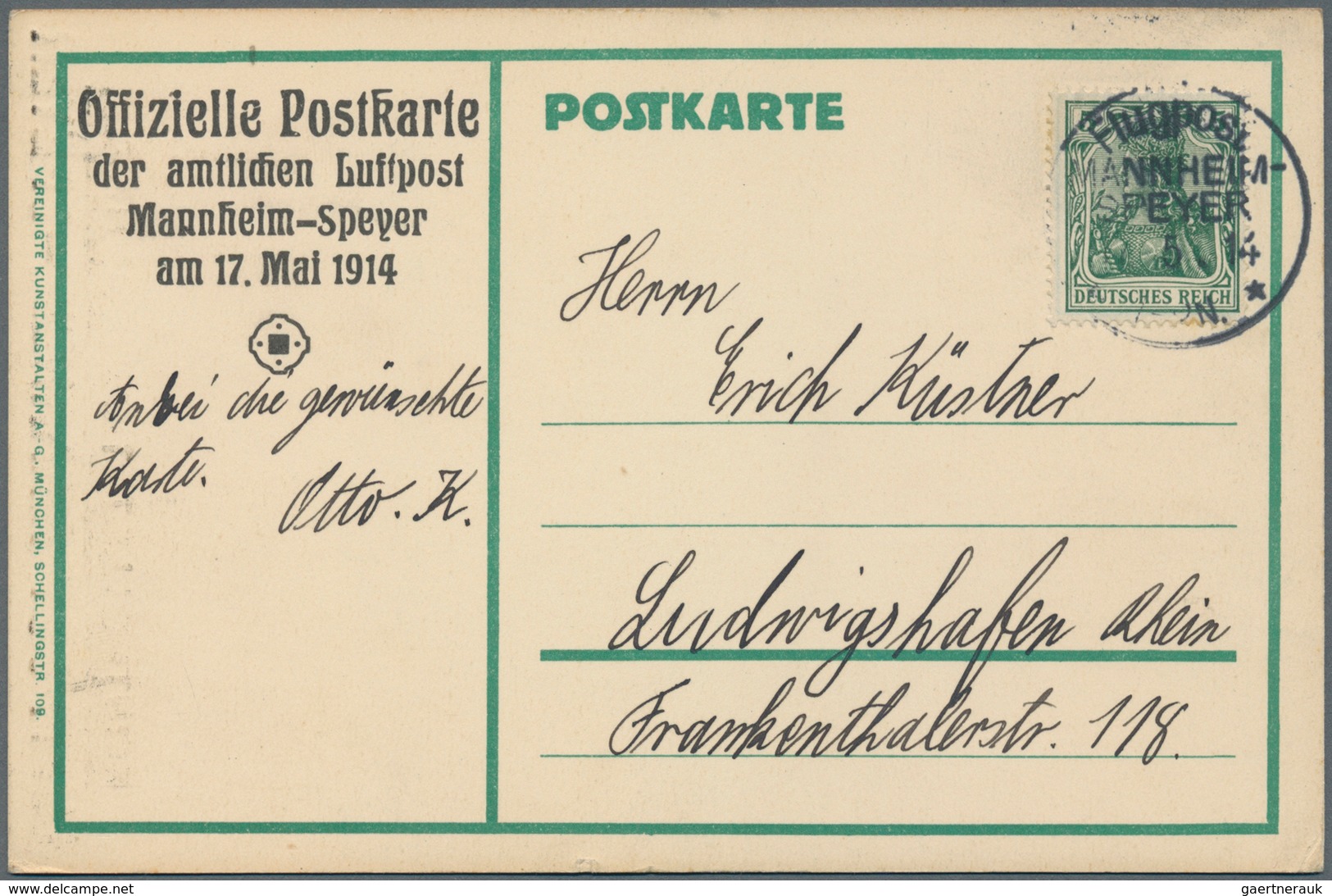 Flugpost Deutschland: 1914. Original German Card Prinz Heinrich-Flug Luftpost Mannheim-Speyer Stylis - Airmail & Zeppelin