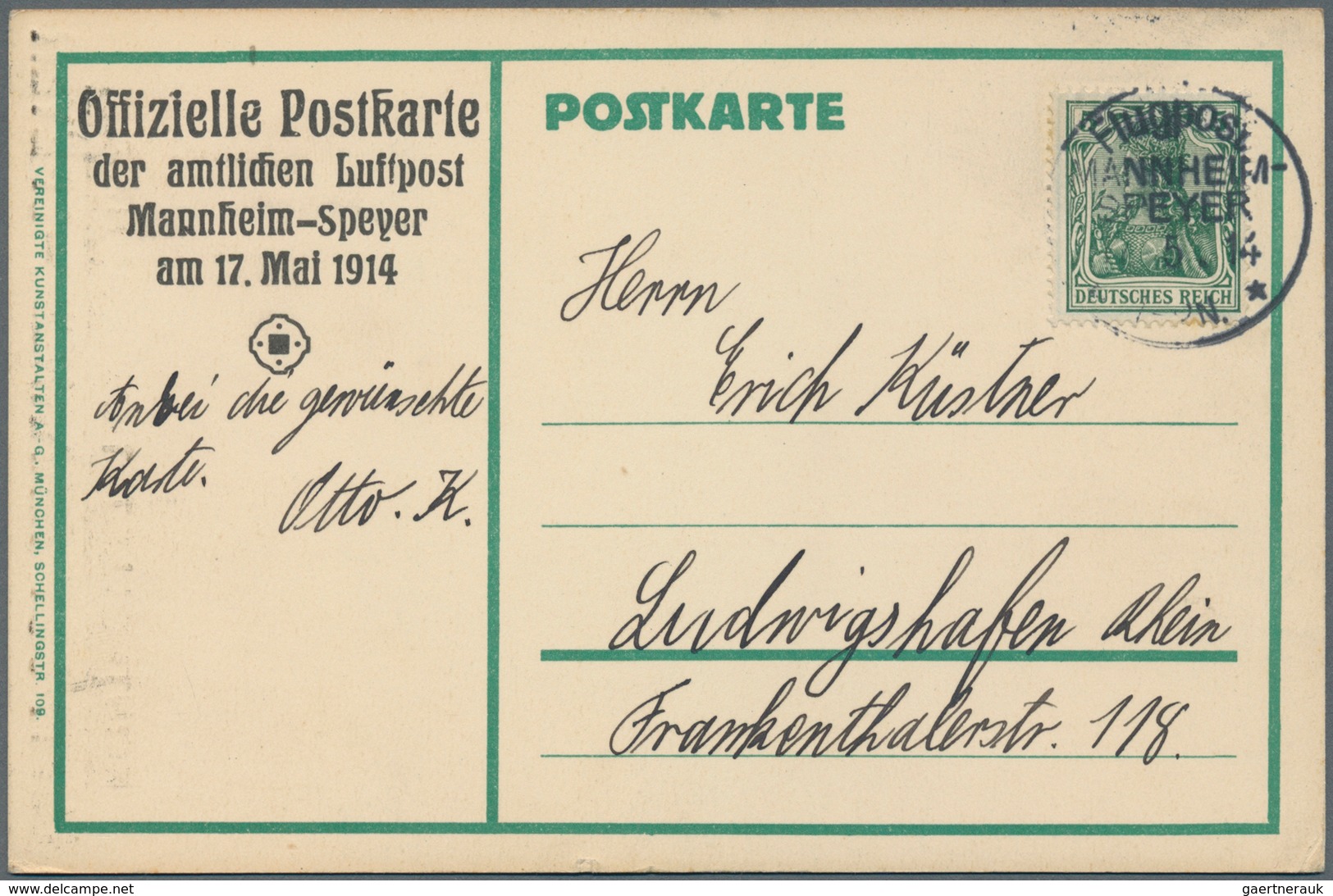 Flugpost Deutschland: 1914. Original German Card Prinz Heinrich-Flug Luftpost Mannheim-Speyer Stylis - Luchtpost & Zeppelin