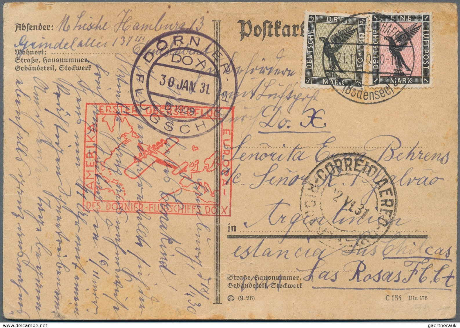 Flugpost Deutschland: 1930/31, Flugschiff DO X, Vier Belege, Dabei Karte Ab Friedrichshafen / 21.11. - Airmail & Zeppelin