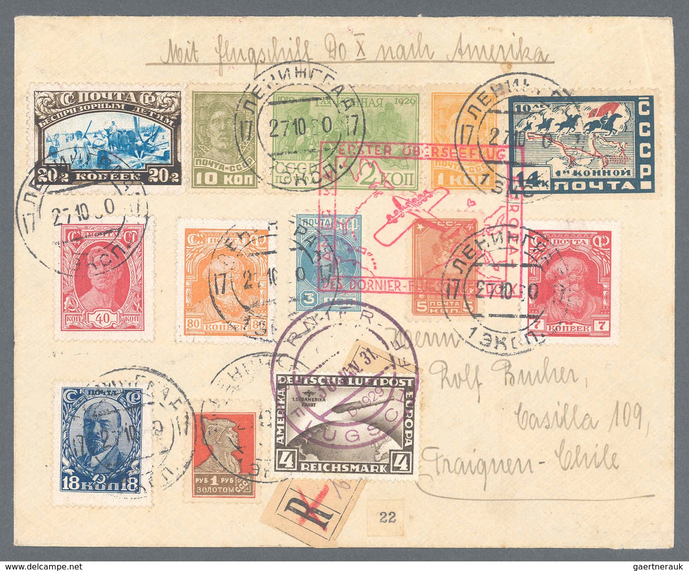 Flugpost Deutschland: 1931, Südamerikafahrt 4 RM Vs. U. 2 RM Rs. Mit Bordpoststempel Auf DOX-Brief A - Airmail & Zeppelin