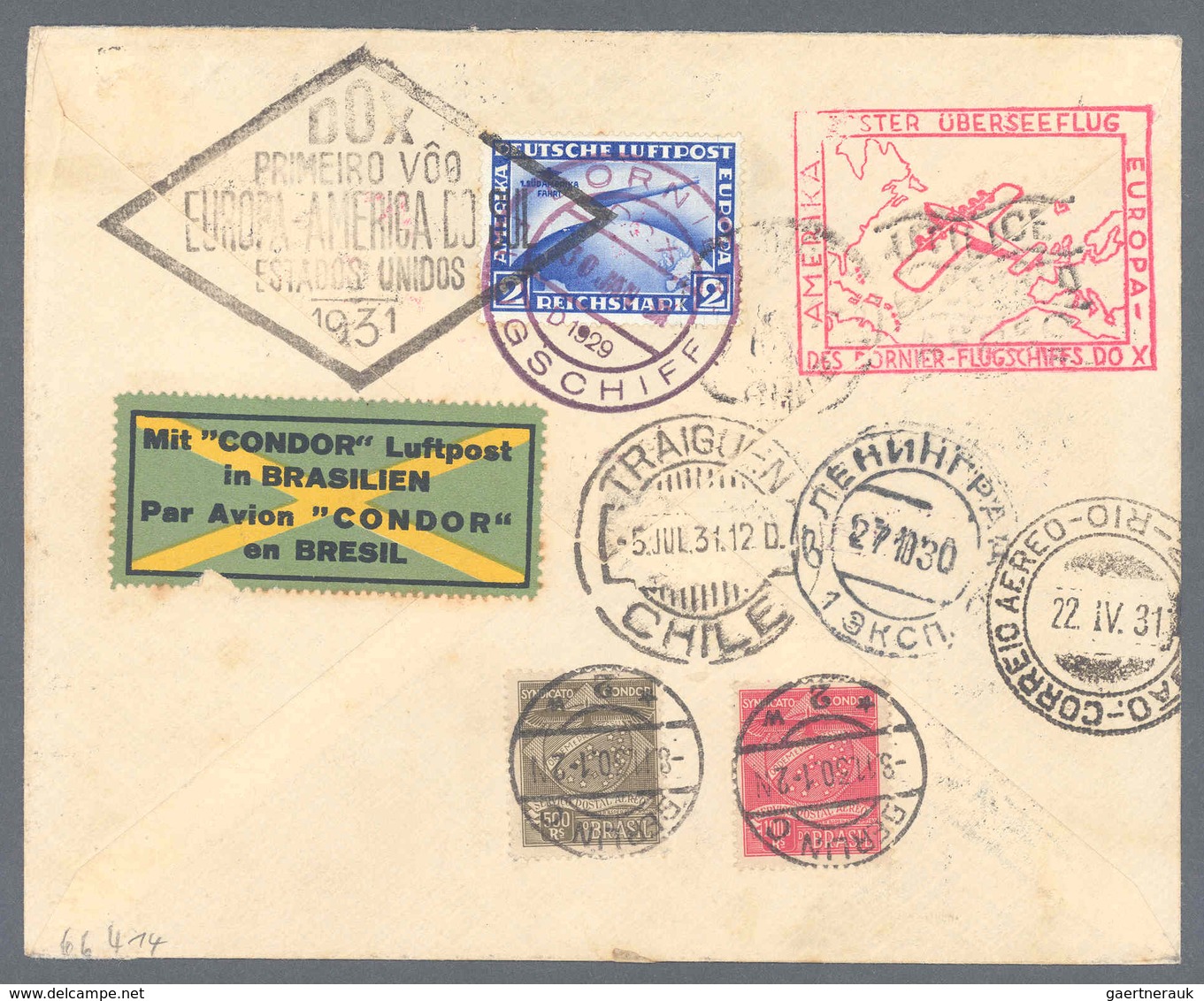 Flugpost Deutschland: 1931, Südamerikafahrt 4 RM Vs. U. 2 RM Rs. Mit Bordpoststempel Auf DOX-Brief A - Airmail & Zeppelin