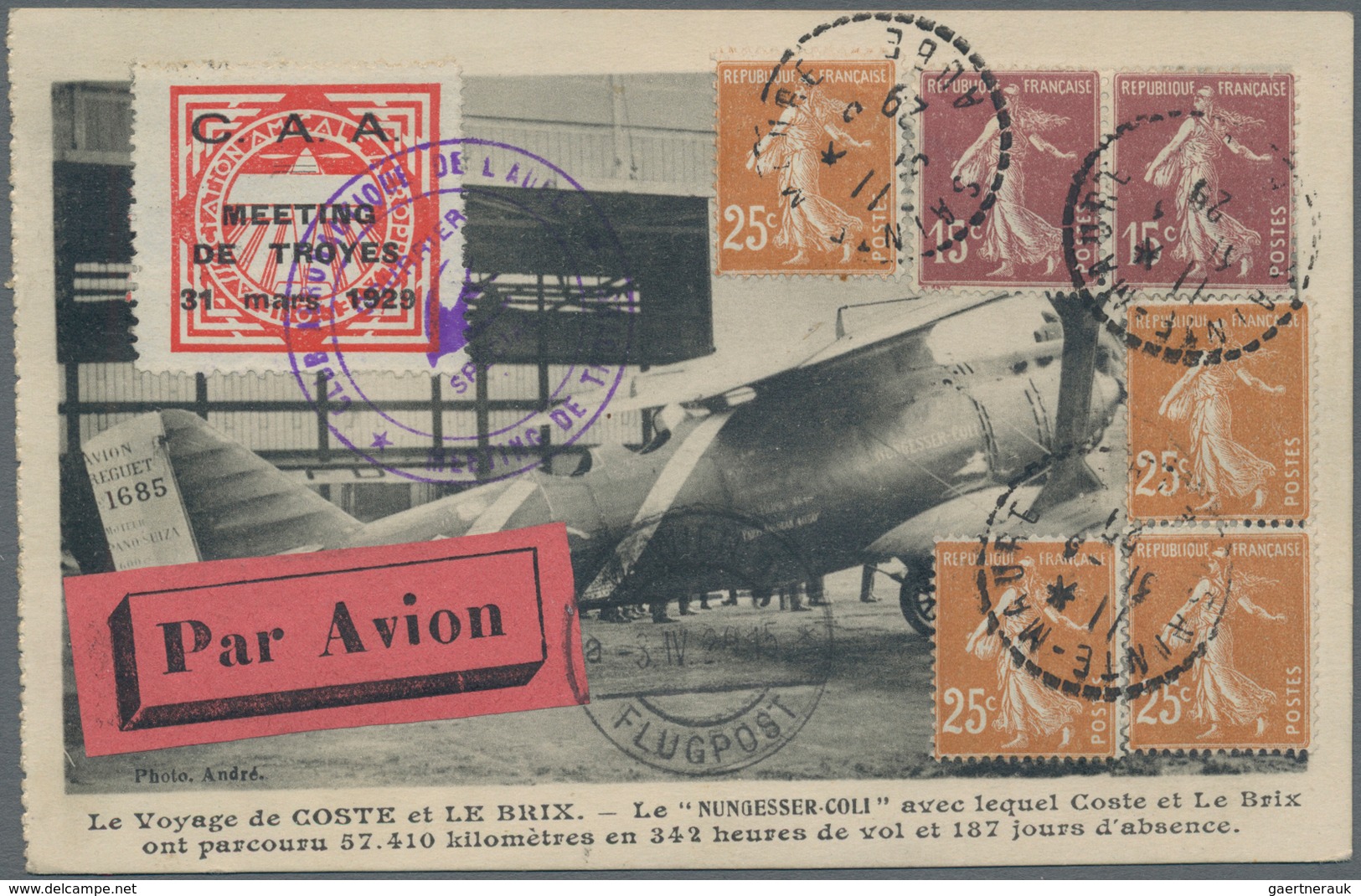 Flugpost Europa: 1929, France, C.A.A. MEETING DE TROYES / 31 Mars 1929, Airmail Vignette, Tied By Vi - Andere-Europa