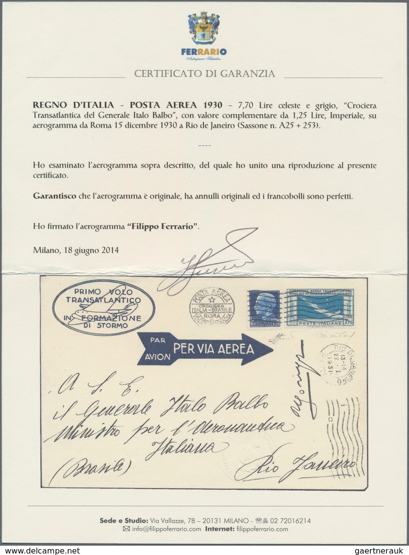 Flugpost Europa: 1930, Italy. Special Cover Balbo Squadron Flight "Primo Volo Transatlantico In Form - Andere-Europa