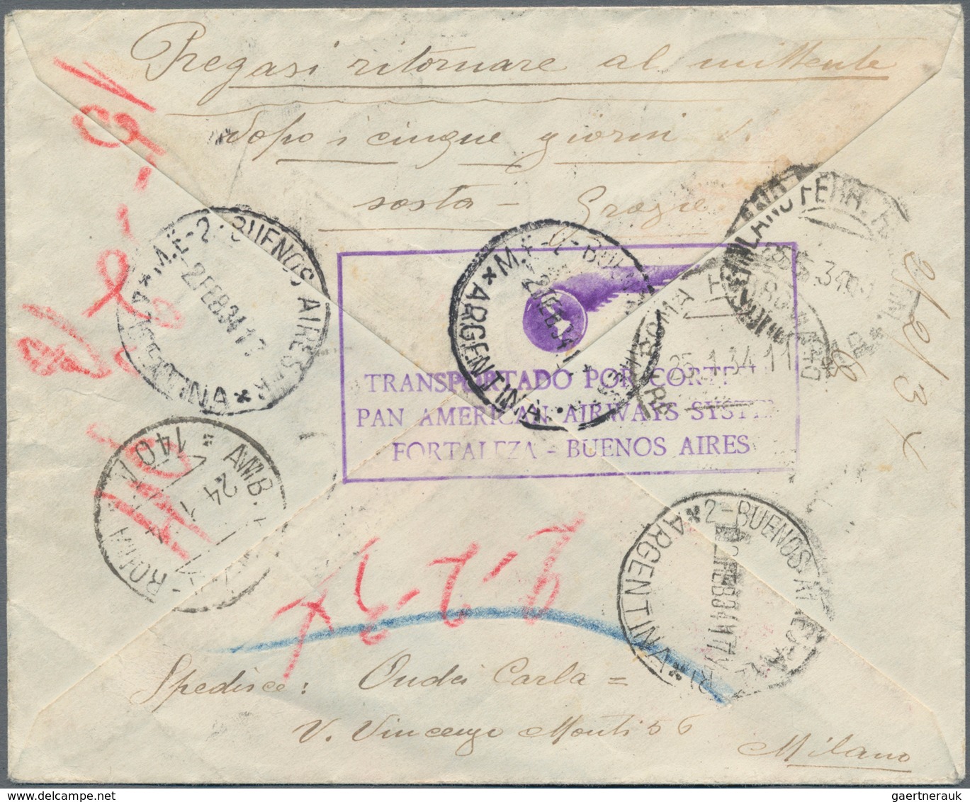 Flugpost Europa: 1934, Italy. First Flight Cover "Roma - Buenos-Aires" As Registered Cover From "Mil - Otros - Europa