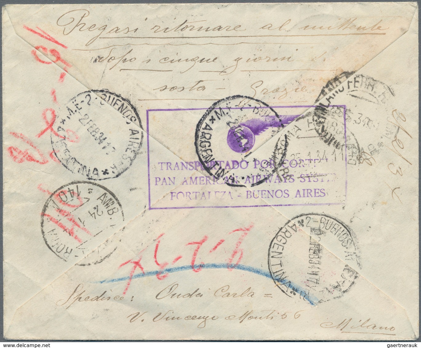 Flugpost Europa: 1934, Italy. First Flight Cover "Roma - Buenos-Aires" As Registered Cover From "Mil - Andere-Europa
