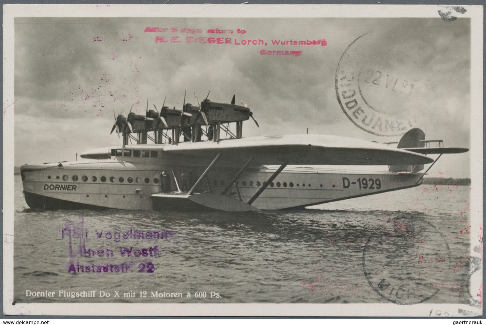 DO-X - Flugpost: 1931, Amerikaflug, 4 RM Südamerikafahrt Als EF Auf Fotokarte Mit Bordpoststempel Vo - Poste Aérienne & Zeppelin