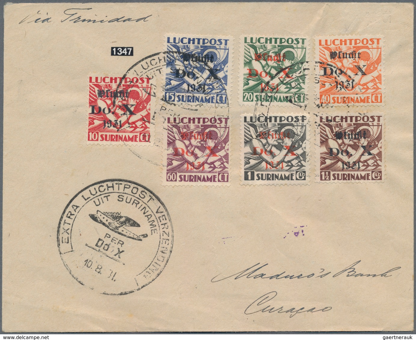 DO-X - Flugpost: 1931, Surinam, Complete Airmail Set With Ovp "Vlucht Do.X 1931", The 40 C Orange Wi - Airmail & Zeppelin