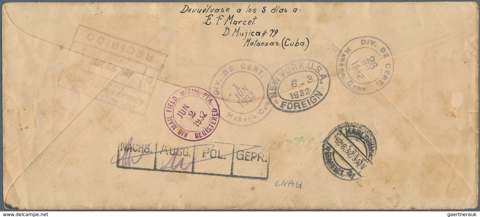 Katapult- / Schleuderflugpost: 1932, 31 May - 27 Jul, Catapult Flight Mail Cuba-Germany And Retour, - Airmail & Zeppelin