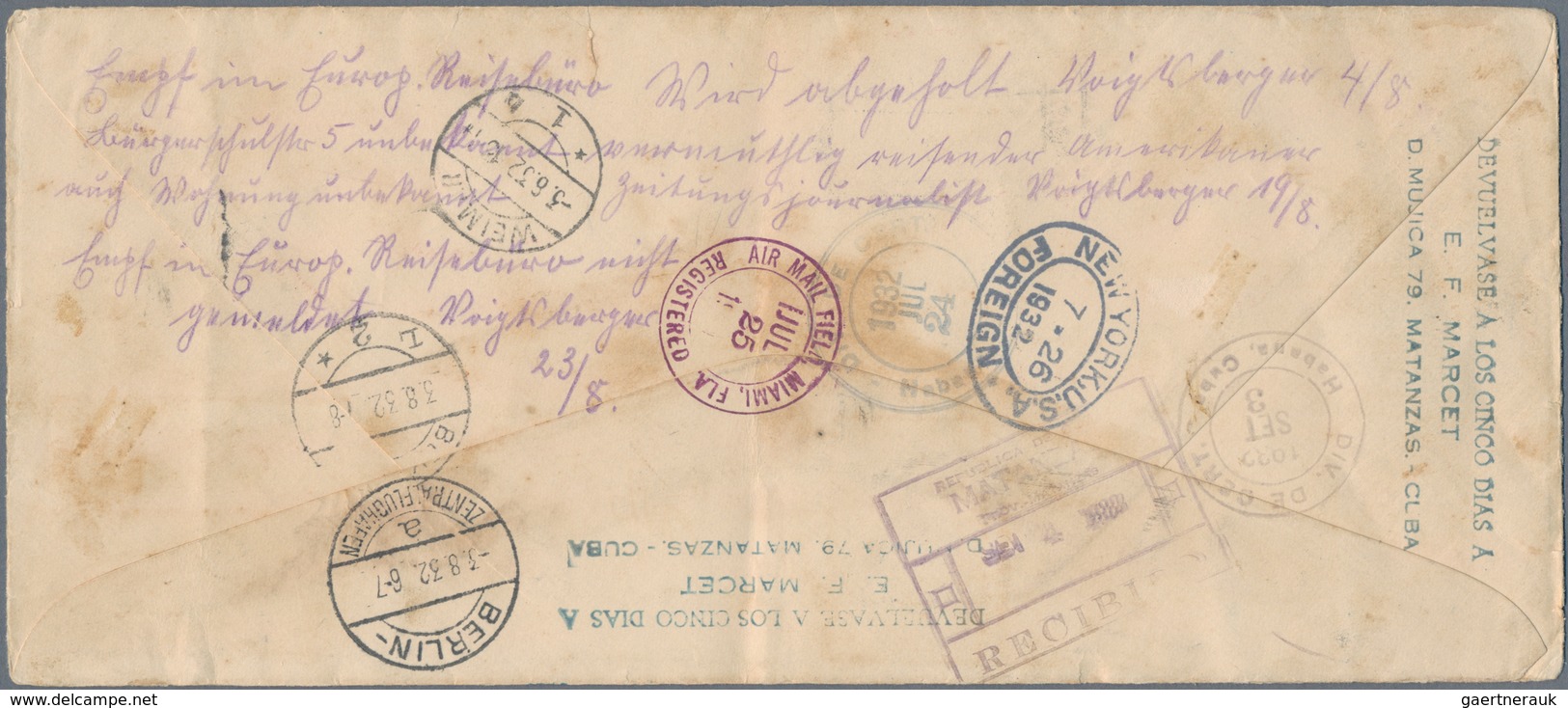 Katapult- / Schleuderflugpost: 1932, Cuba, 5 C Blue Postal Stationery Envelope, Uprated With 3 C Vio - Airmail & Zeppelin