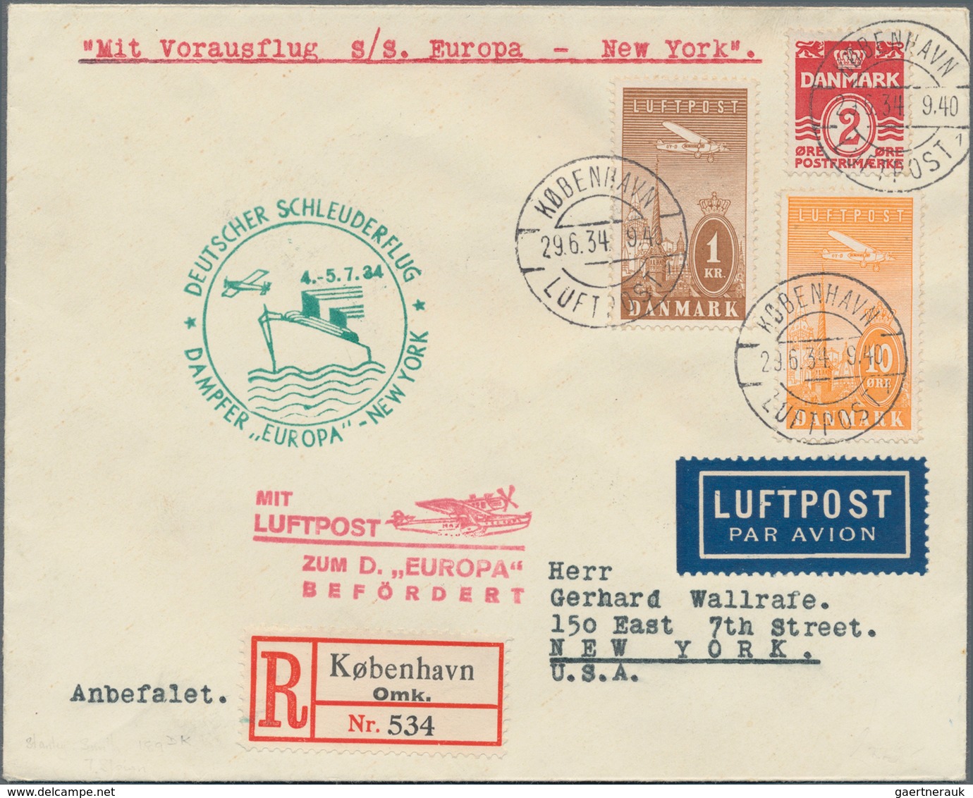 Katapult- / Schleuderflugpost: 1934, Danish Contract Stata Mail Registered From Kopenhagen Via "Köln - Luchtpost & Zeppelin