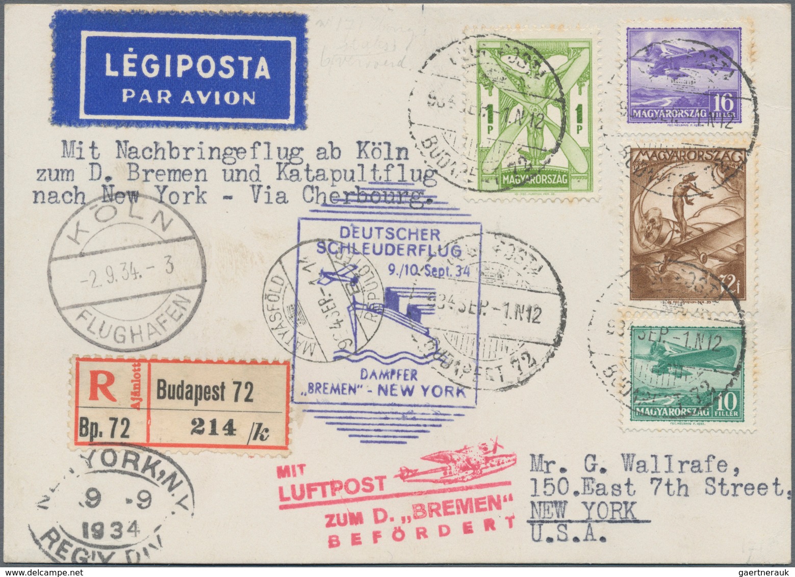 Katapult- / Schleuderflugpost: 1934, Contract State Mail Card Registered From Budapest Via Köln Flug - Correo Aéreo & Zeppelin