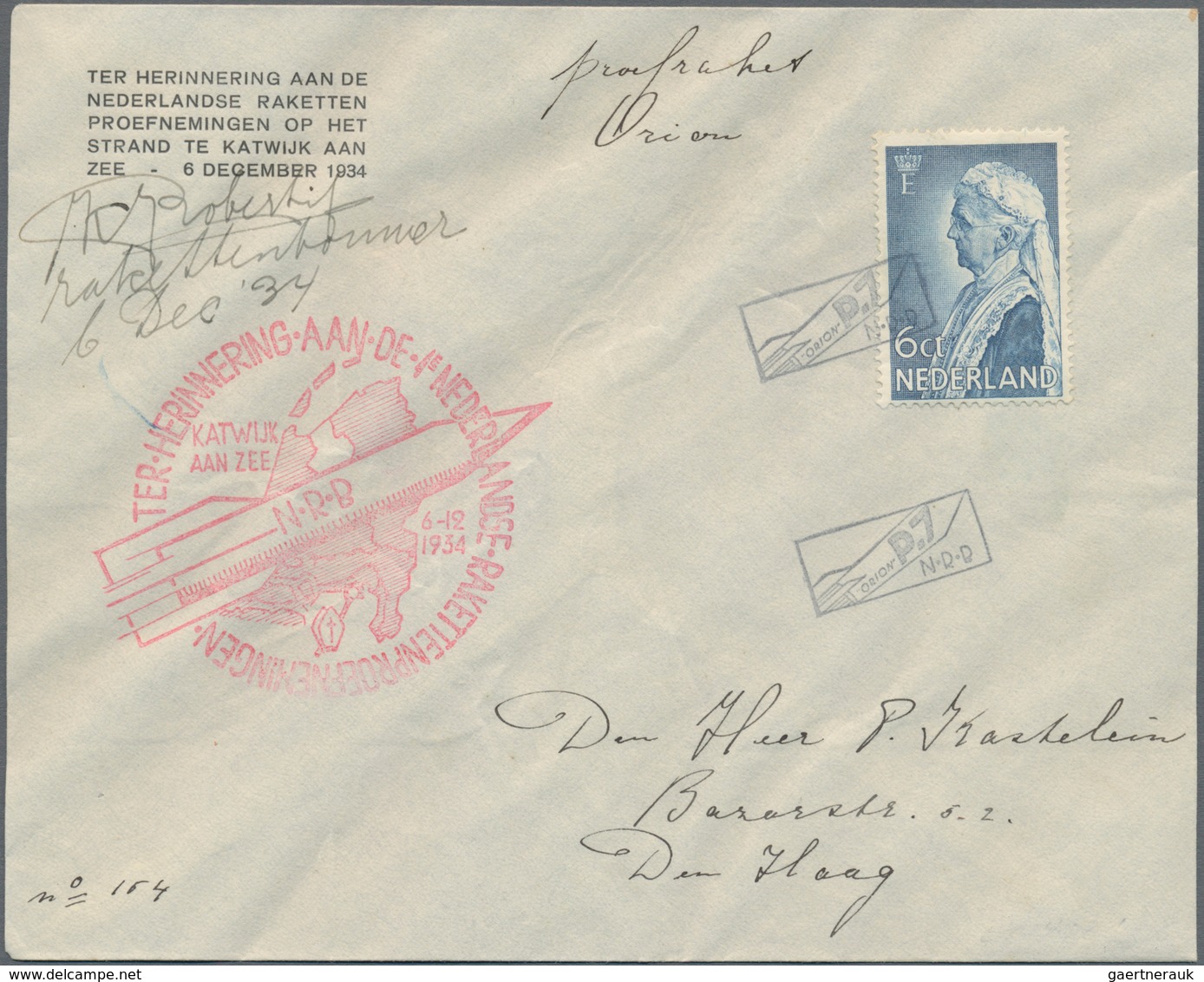 Raketenpost: 1934 (6.12.) Karl Roberti - Netherlands: Cover From The First Rocket Mail Attempt With - Other & Unclassified
