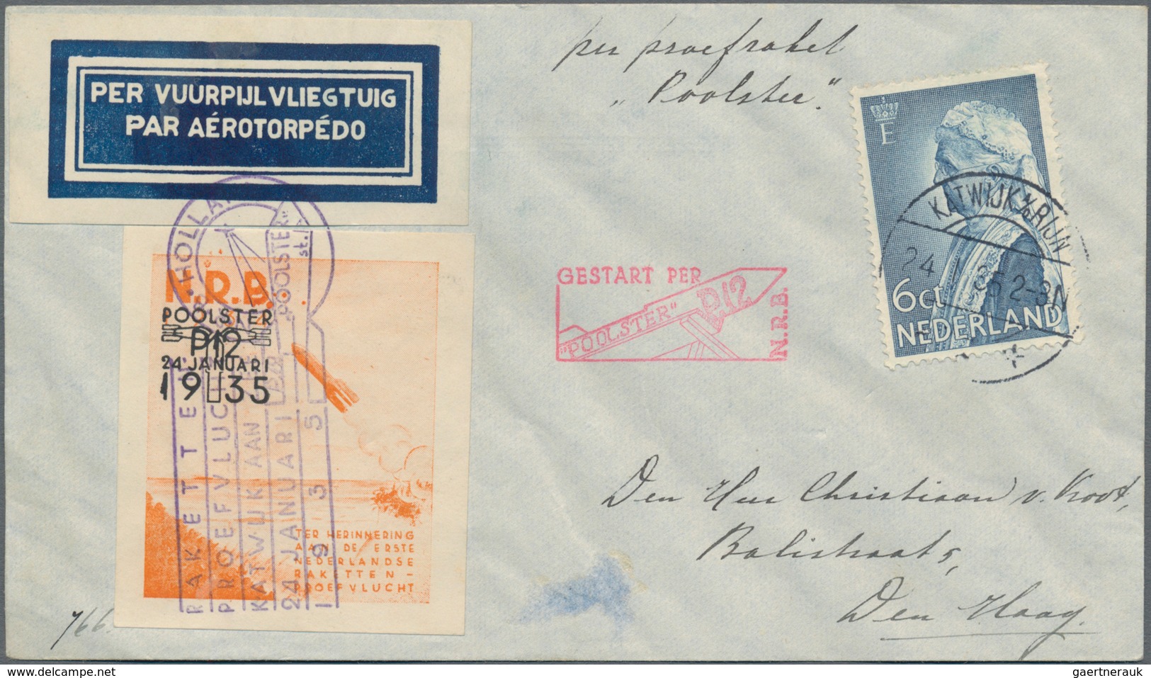 Raketenpost: 1935 (24.1.) Karl Roberti - Netherlands: Three Different Covers Flown By Rocket "Poolst - Other & Unclassified