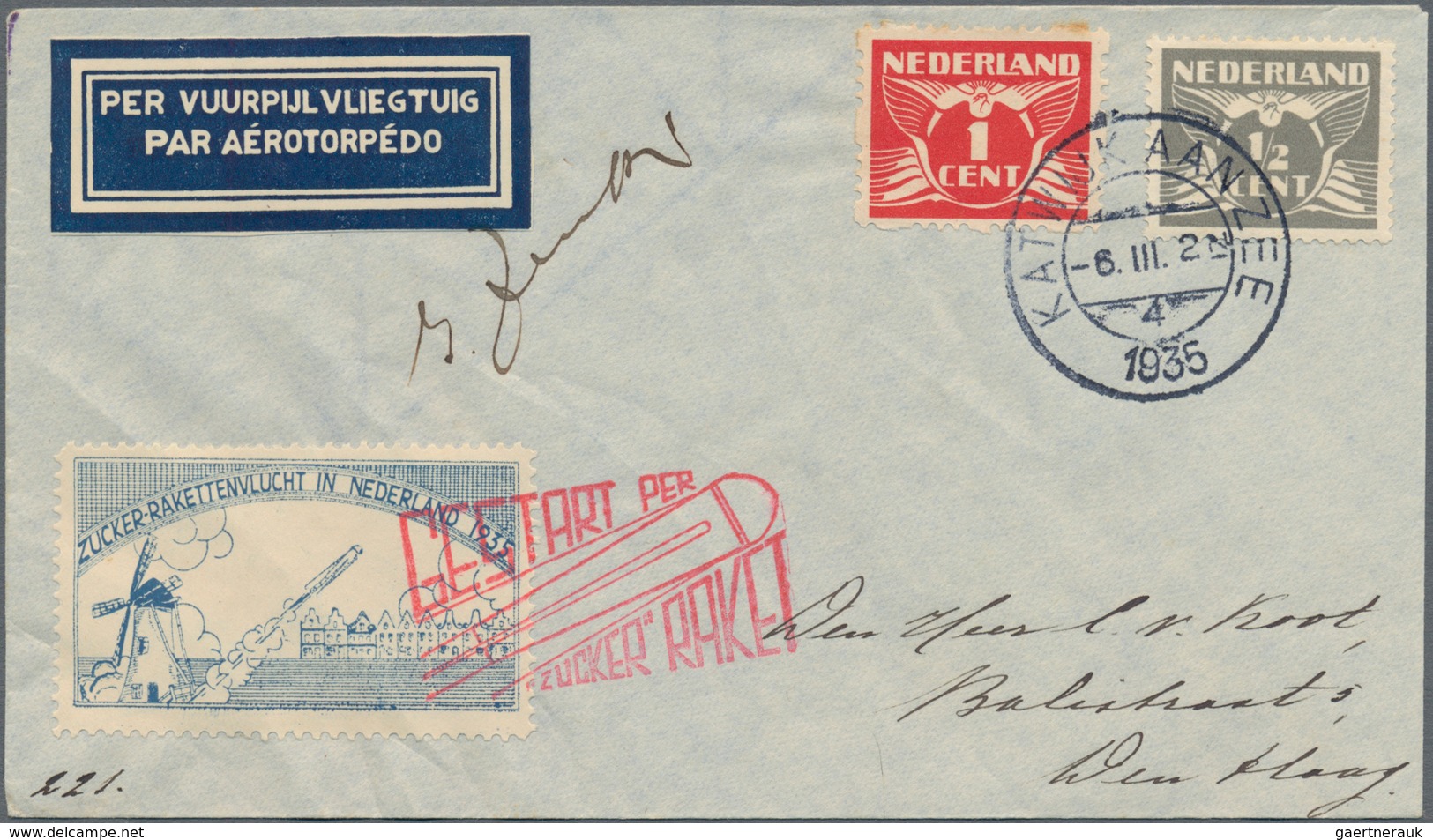 Raketenpost: 1935 (6.3.+21.3.) Netherlands: Four Different Rocket Mail Covers Used In Different Rock - Sonstige & Ohne Zuordnung