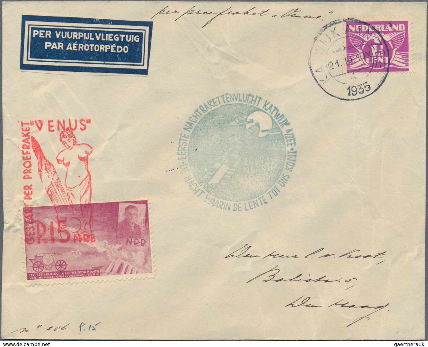 Raketenpost: 1935 (6.3.+21.3.) Netherlands: Four different rocket mail covers used in different rock