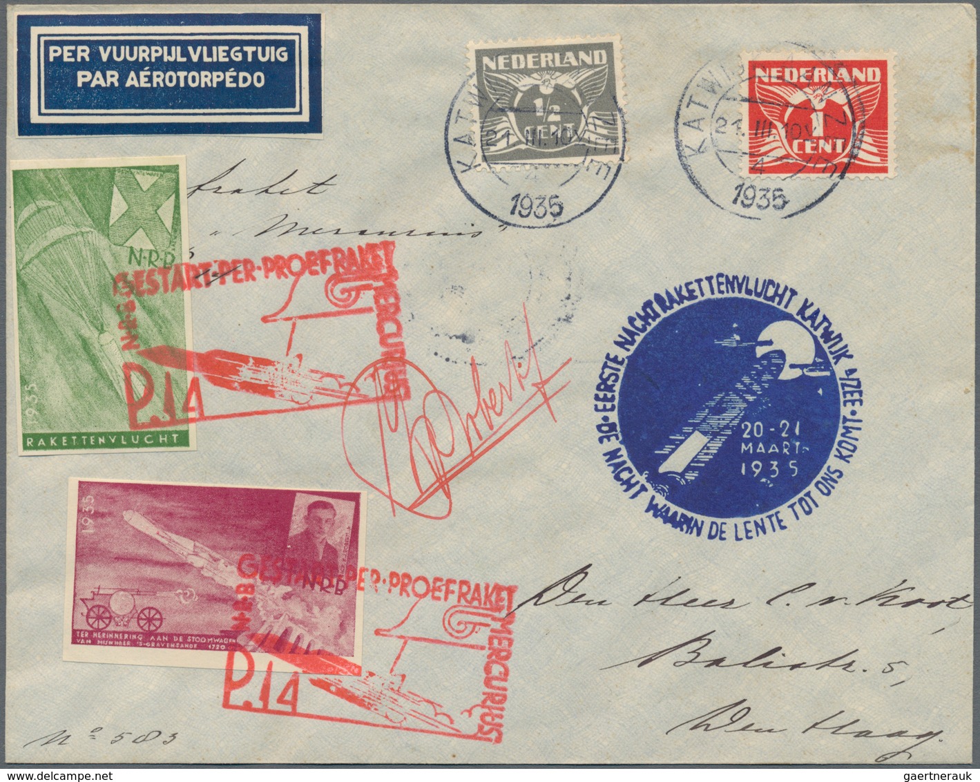 Raketenpost: 1935 (21.3.) K. Roberti-Netherlands: Two Different Covers Flown By Rockets "Mars" And " - Other & Unclassified