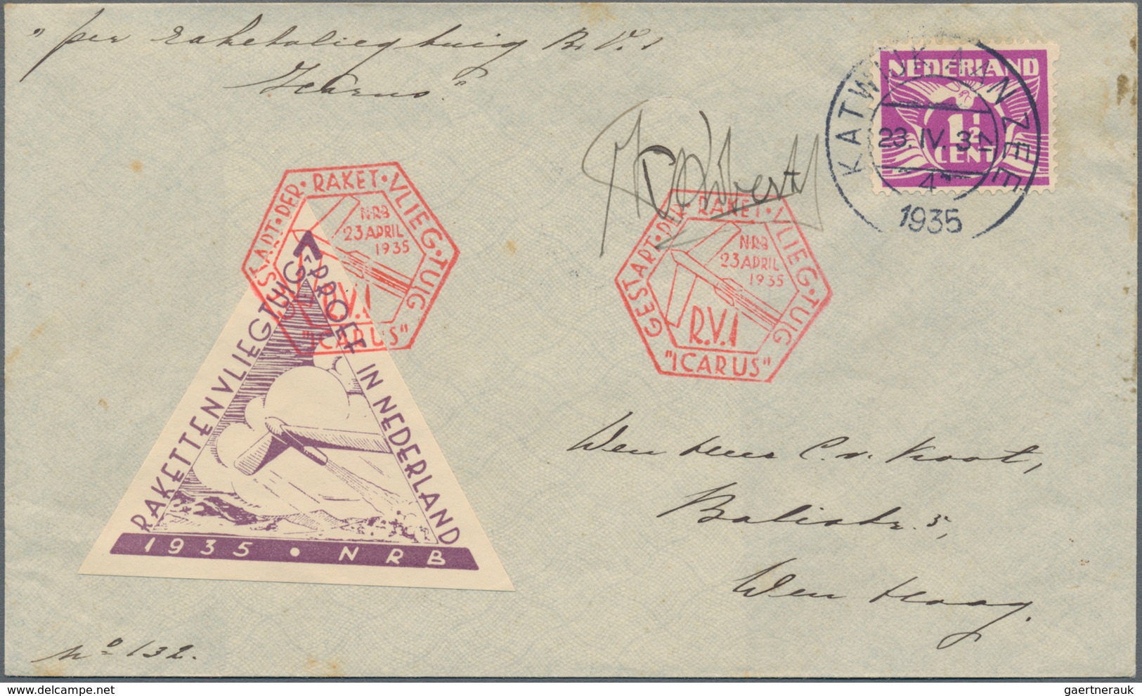 Raketenpost: 1935 (23.4.) K. Roberti - Netherlands: Two Different Covers Flown By The Flying Wing Ro - Other & Unclassified