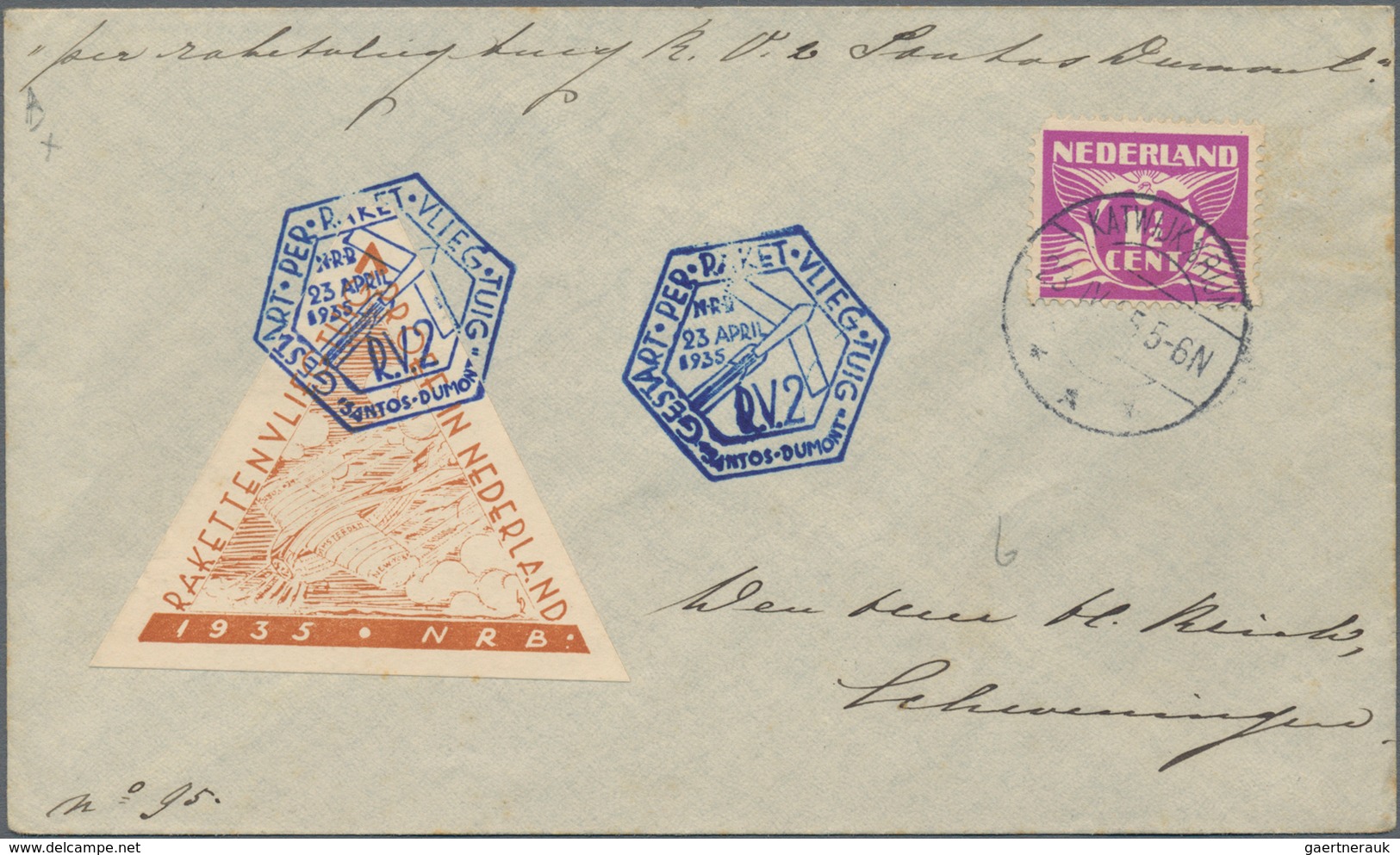 Raketenpost: 1935 (23.4.) K. Roberti - Netherlands: Two Different Covers Flown By The Flying Wing Ro - Other & Unclassified