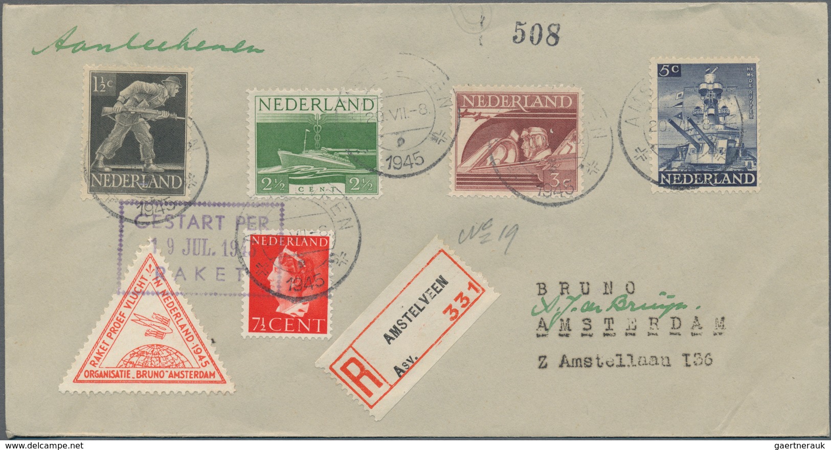 Raketenpost: 1945 (19.-20. July) Netherlands: Three Covers From The Pioneer Rocket Flights Each With - Other & Unclassified