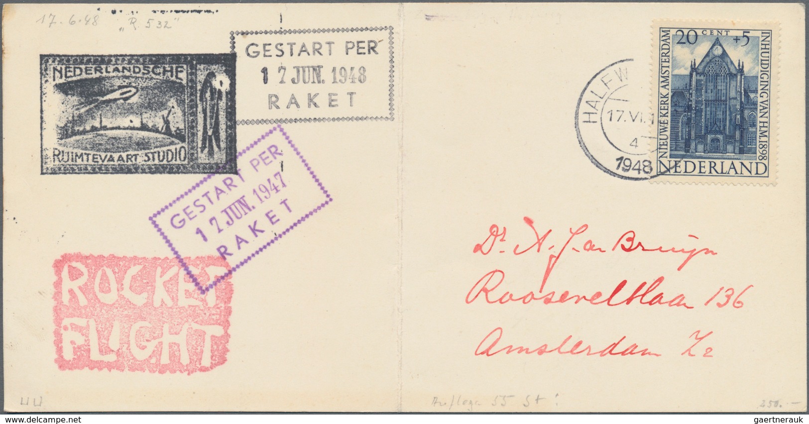 Raketenpost: 1948 (17. June) Netherlands: A Scarce Cover And A More Common Card Flown By Rocket From - Other & Unclassified