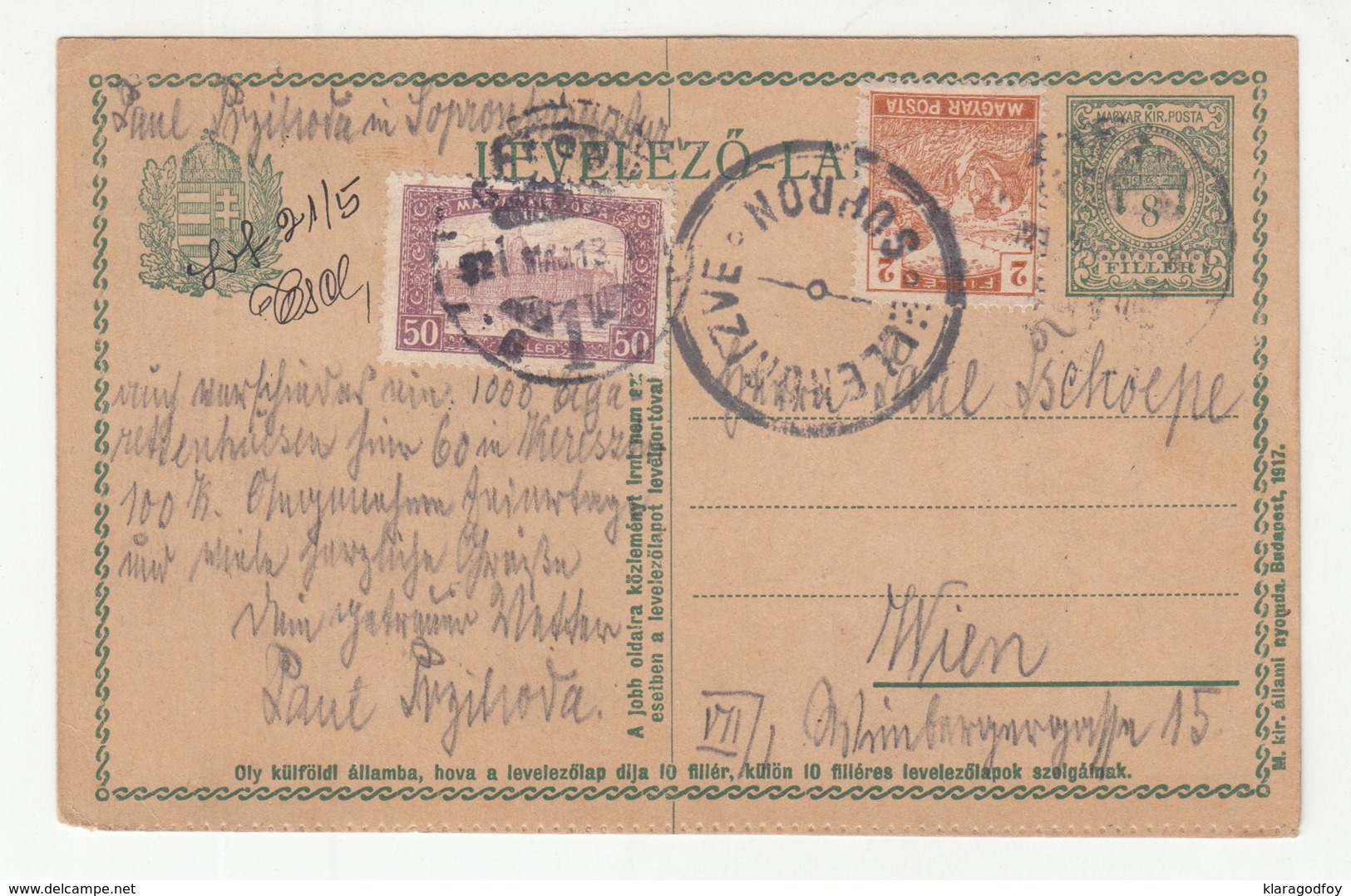 Hungary Postal Stationery Postcard Travelled 1921 To Wien Censored Ellenorizve Sopron D B190601 - Interi Postali