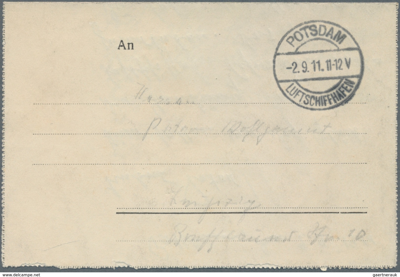 Zeppelinpost Deutschland: 1911, POSTDAM LUFTSCHIFFHAFEN 2.9.11, Seltener Stempel, Vermutlich Als Mus - Correo Aéreo & Zeppelin