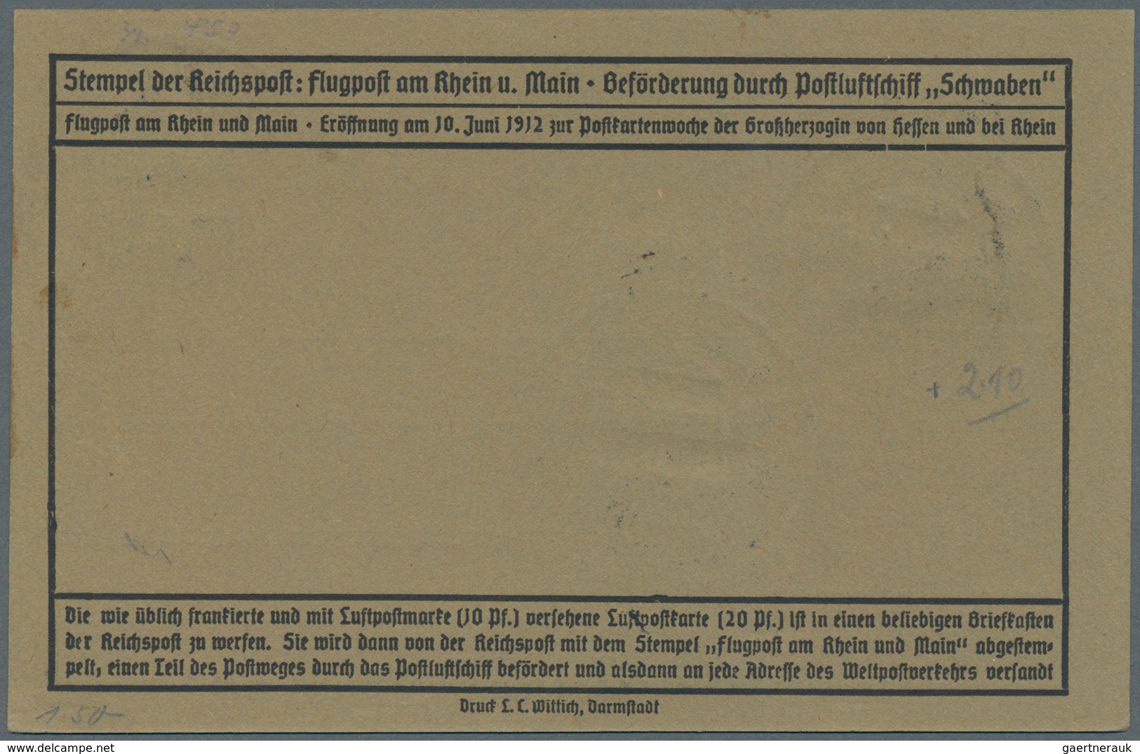 Zeppelinpost Deutschland: 1912. Card From Flight Of The Postluftschiff Schwaben Zeppelin, Franked Wi - Luchtpost & Zeppelin