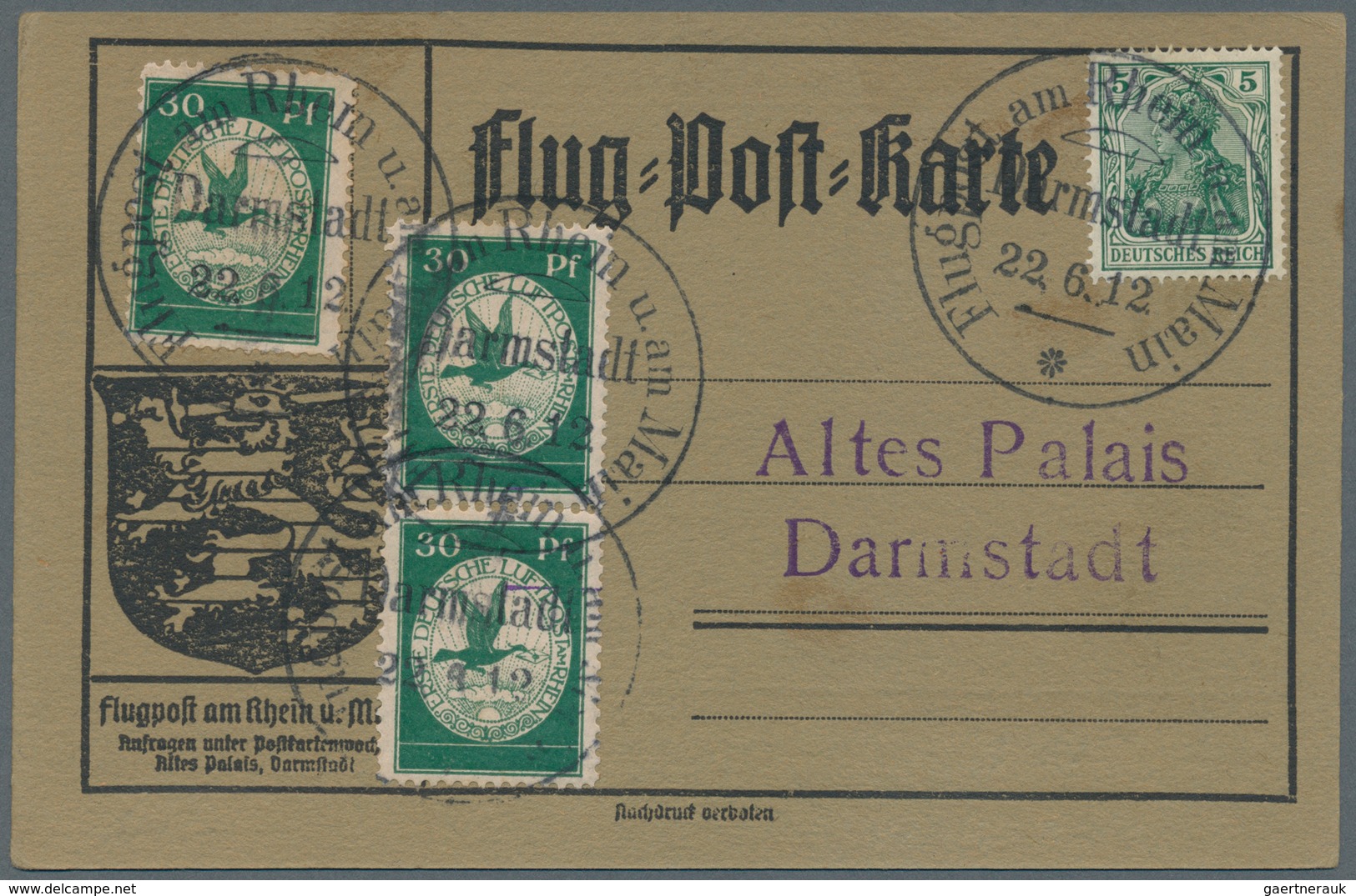 Zeppelinpost Deutschland: 1912. Scarce Pioneer Zeppelin Airship Schwaben Post With 3 X 30pf Green Do - Airmail & Zeppelin