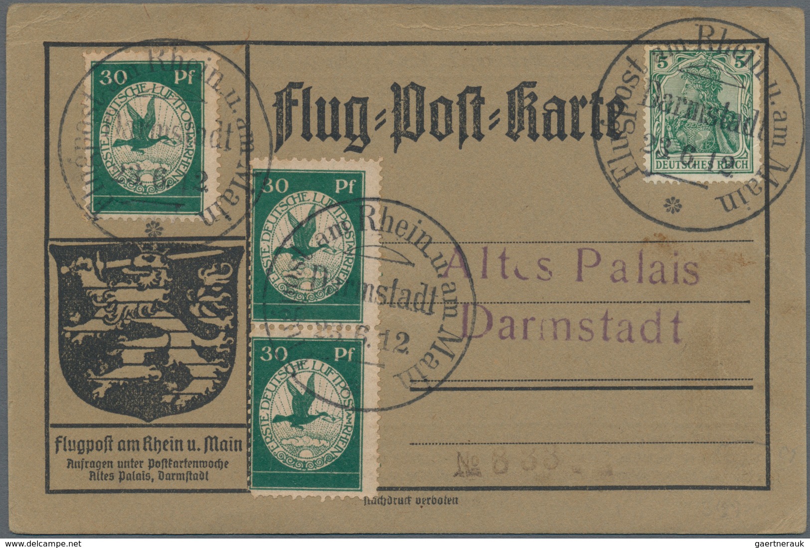 Zeppelinpost Deutschland: 1912. Scarce Pioneer Zeppelin Airship Schwaben Post With 3 X 30pf Green Do - Luft- Und Zeppelinpost