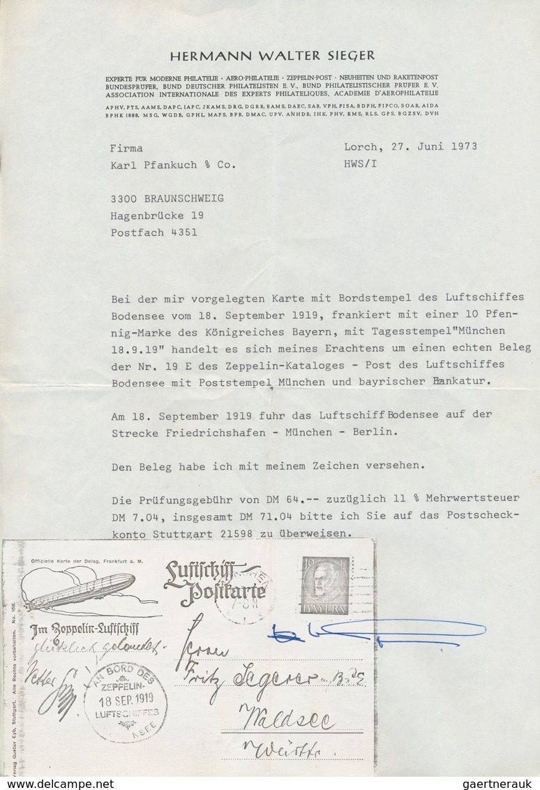 Zeppelinpost Deutschland: 1919, Luftschiff Bodensee Mit Bordpoststempel Vom 18.SEP., Fahrt Friedrich - Correo Aéreo & Zeppelin