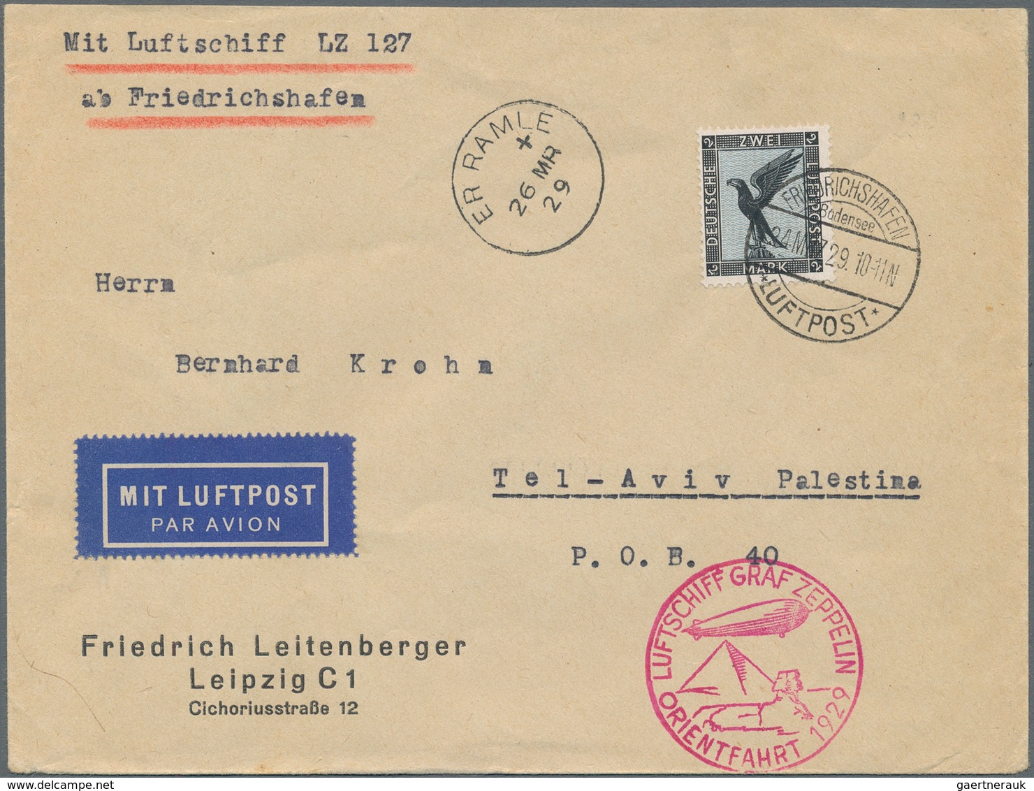 Zeppelinpost Deutschland: 1929, Orientfahrt, Brief Mit Einzelfrankatur 2 RM Flugpost Ab "FRIEDRICHSH - Correo Aéreo & Zeppelin