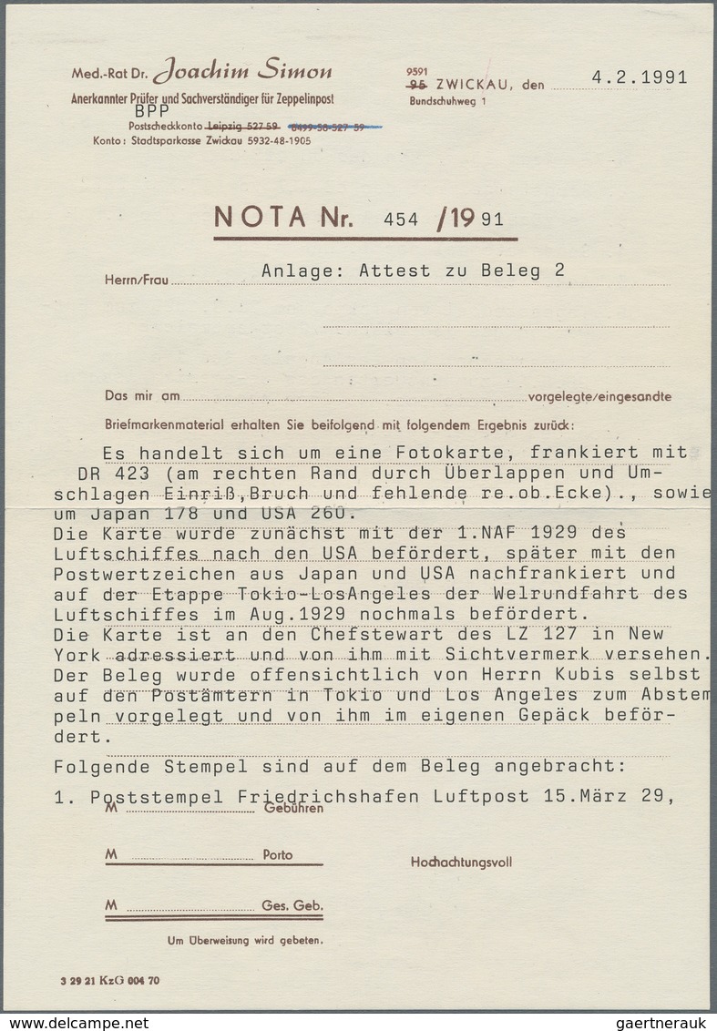 Zeppelinpost Deutschland: 1929, Attempted America Trip/Round The World Trip, Zeppelin Ppc Franked Wi - Airmail & Zeppelin