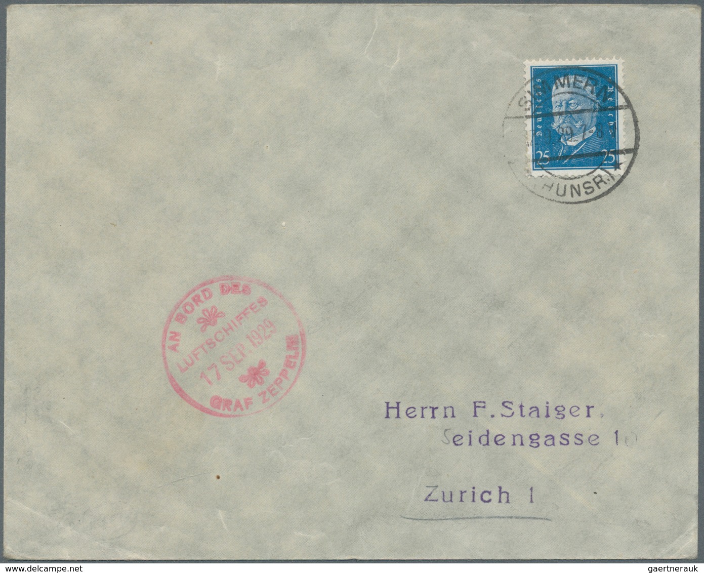 Zeppelinpost Deutschland: 1929. German Cover Flown On The Graf Zeppelin LZ127 Airship's 1929 Deutsch - Luchtpost & Zeppelin