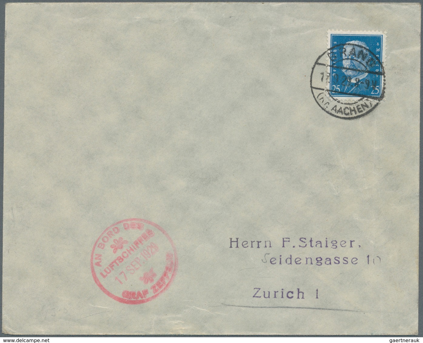 Zeppelinpost Deutschland: 1929. German Cover Flown On The Graf Zeppelin LZ127 Airship's 1929 Deutsch - Luchtpost & Zeppelin