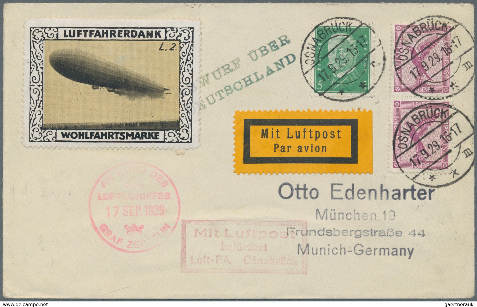Zeppelinpost Deutschland: 1929. German Cover Flown On The Graf Zeppelin LZ127 Airship's 1929 Deutsch - Correo Aéreo & Zeppelin