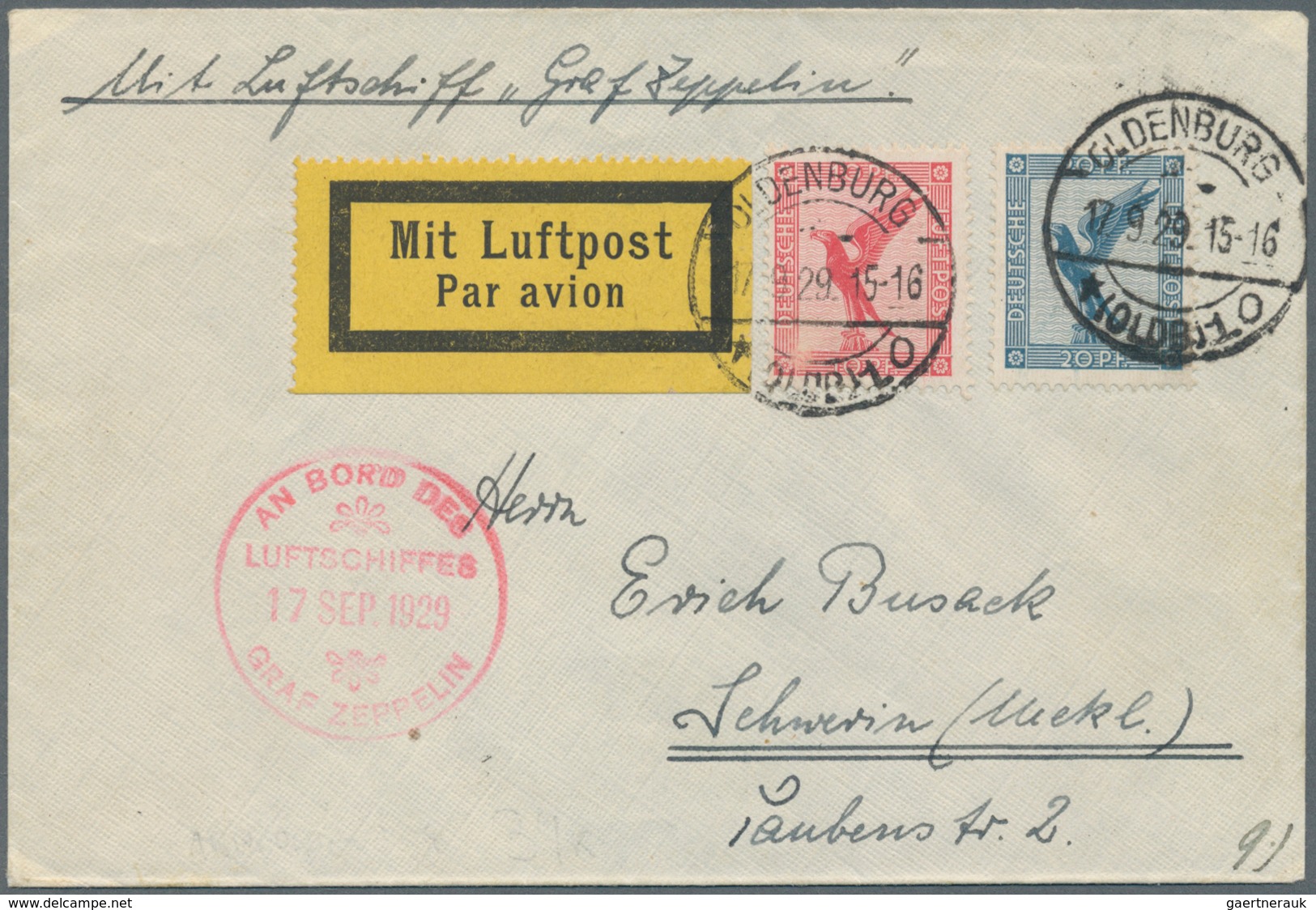 Zeppelinpost Deutschland: 1929. German Cover Flown On The Graf Zeppelin LZ127 Airship's 1929 Deutsch - Luchtpost & Zeppelin