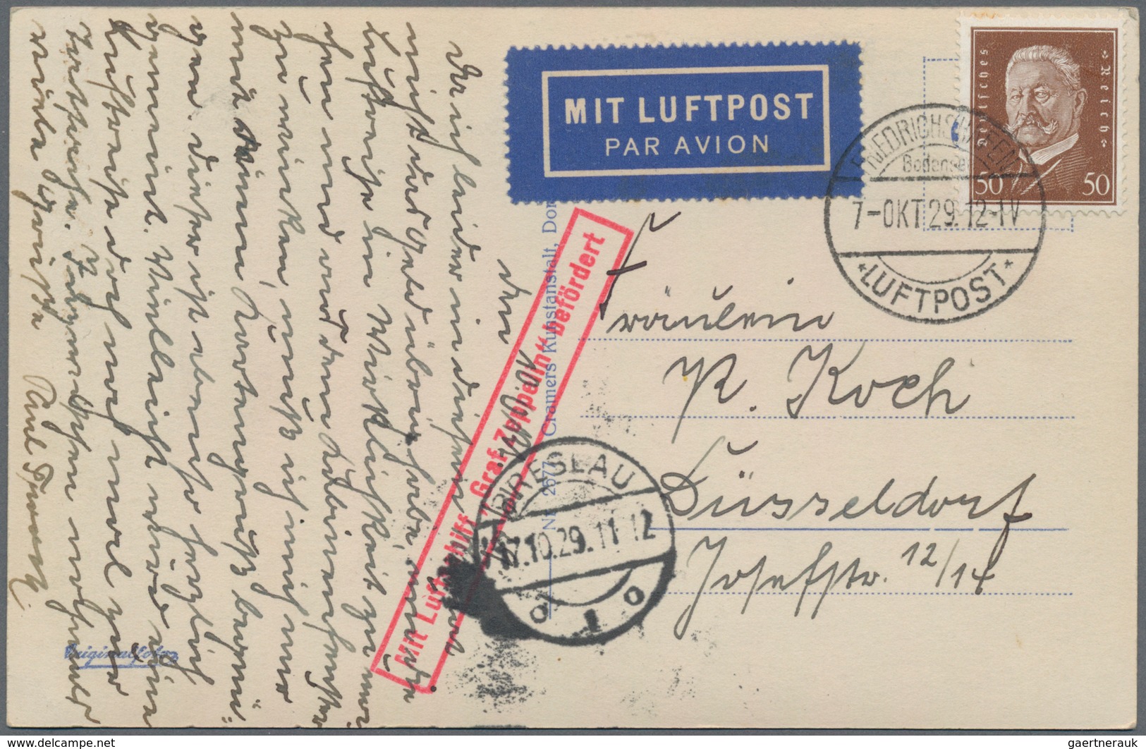 Zeppelinpost Deutschland: 1929, Schlesienfahrt, Ansichtskarte "Düsseldorf Mit Blick Auf Den Rhein, F - Airmail & Zeppelin