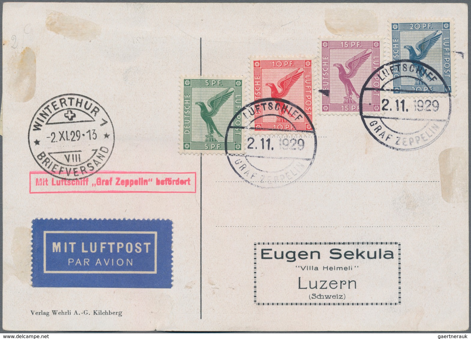 Zeppelinpost Deutschland: 1929. Trip To Zürich-Dübendorf, G.P.O., Dropping Winterthur (only 86 Cover - Airmail & Zeppelin