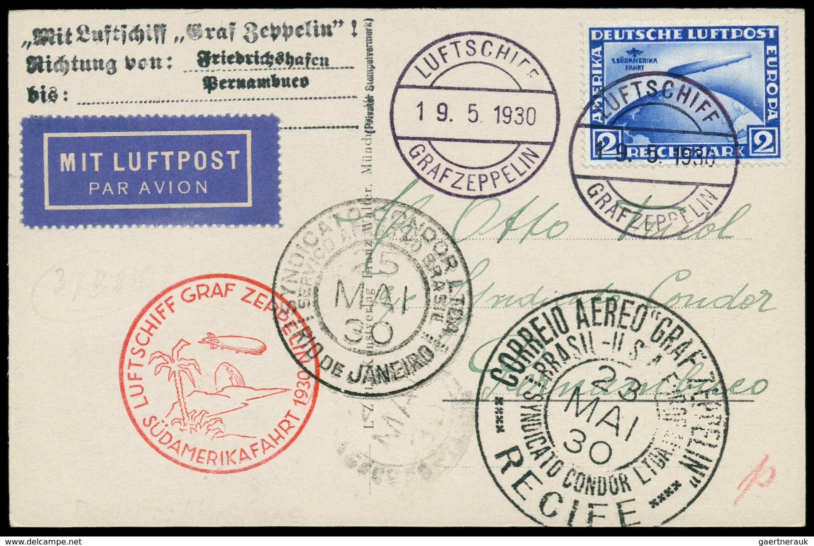 Zeppelinpost Deutschland: 1930 - 19.Mai: "2,- Reichsmark Südamerikafahrt" (Mi.Nr. 438 X) Sauber Mit - Airmail & Zeppelin