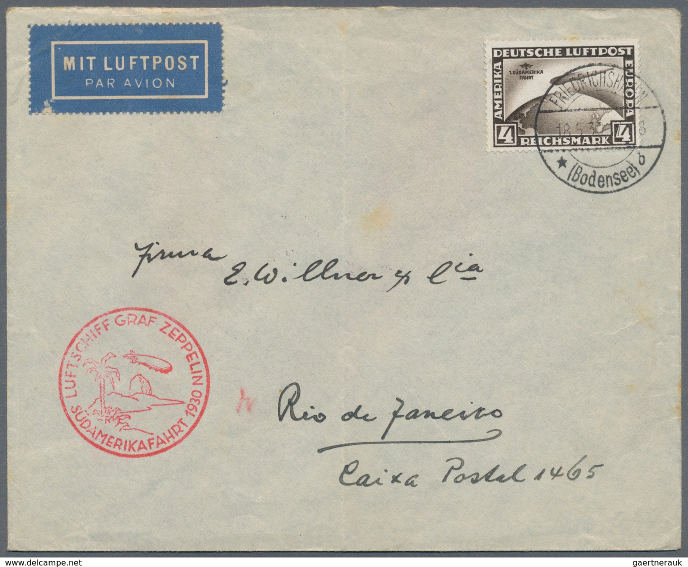 Zeppelinpost Deutschland: 1930, South America Flight 2 RM And 4 RM On Two Covers (1x Crease) From Le - Airmail & Zeppelin